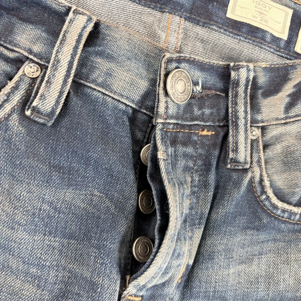 AllSaints Stanton Iggy‎ Slim Fit Jeans Blue Wash Men 28x28 Button Fly NWT $199